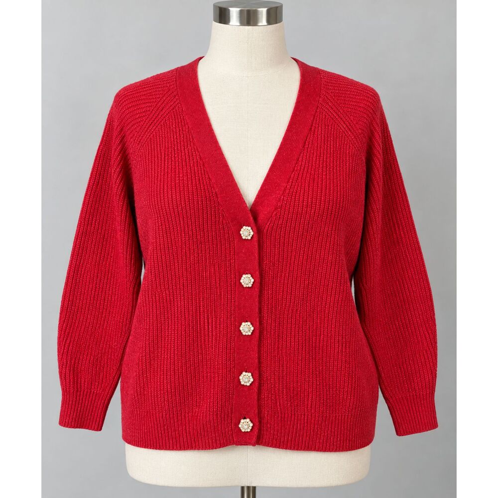 NWT Lane Bryant Coral color Knit Cardigan Sweater 18/20  Floral Jeweled Buttons